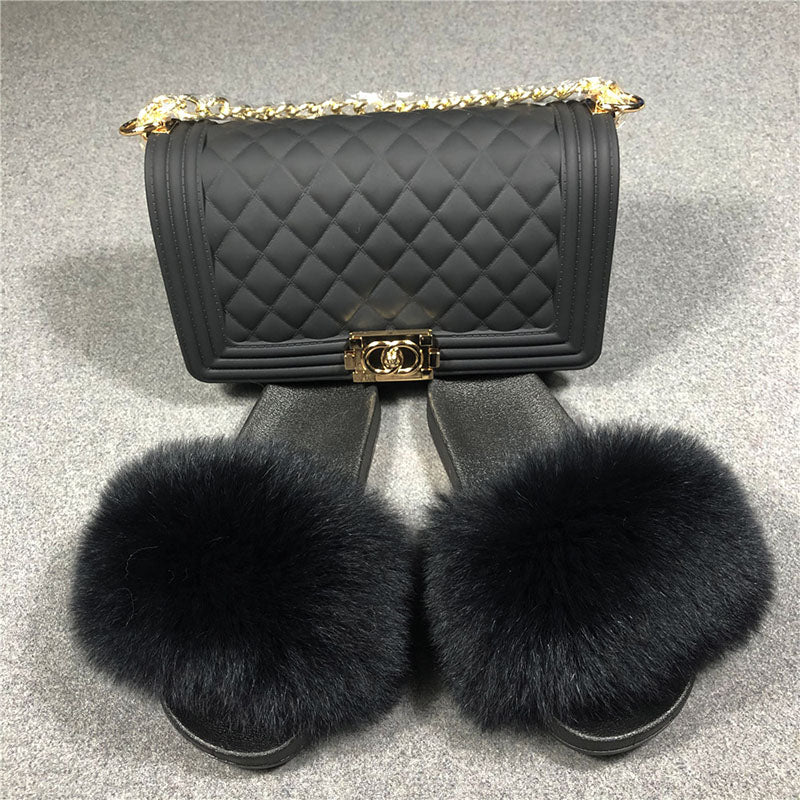 Fur slippers and discount purse